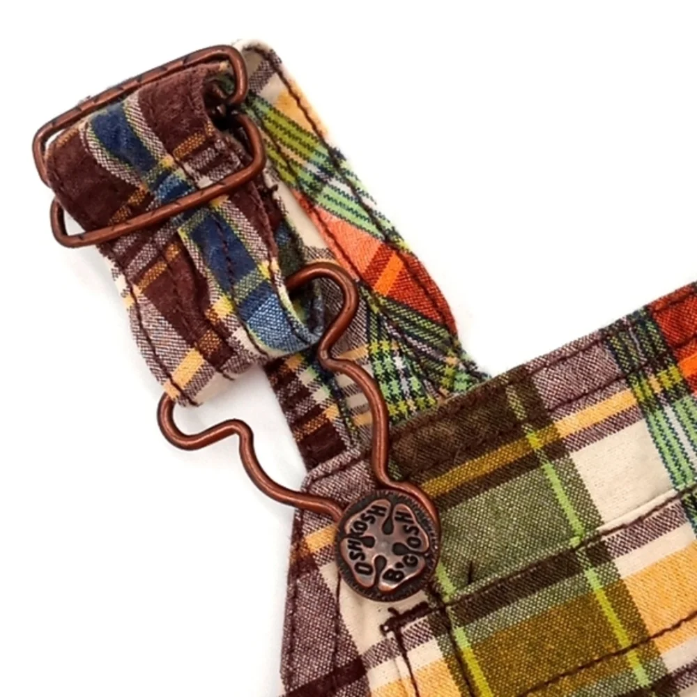 OshKosh B'Gosh Brown‎ Plaid Shorts Overalls 3M